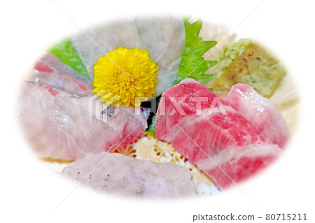 四種刺身“比目魚島路青貝拉大托羅”水彩風格的圖信 80715211