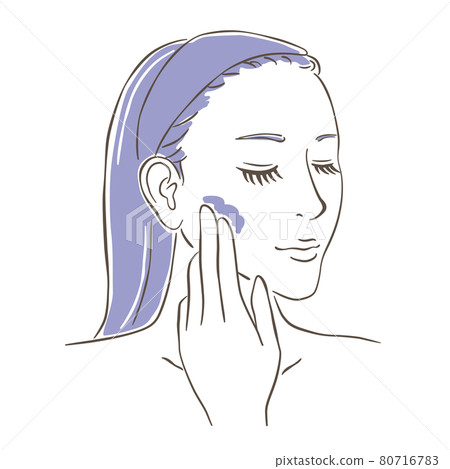 Illustration of a woman wearing a hair band, applying basic makeup cream to her face with her fingers Illustration of a woman wearing a hair band, applying basic makeup cream to her face with her fingers 80716783