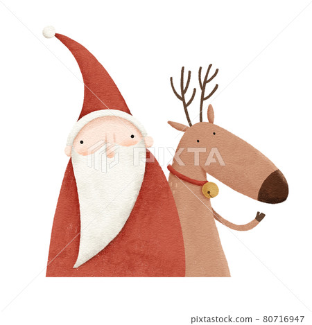 聖誕老人和馴鹿的手繪插圖，上半身 80716947