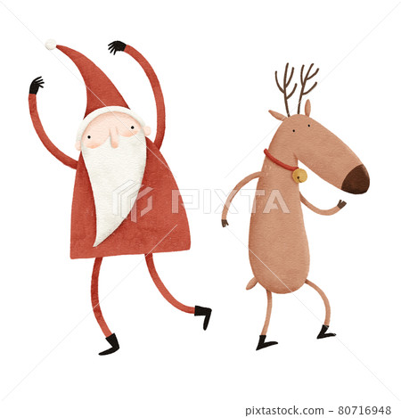 聖誕老人和馴鹿跳舞的插圖 80716948