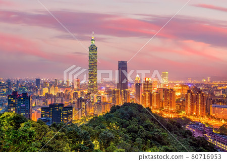 Taipei city skyline landscape at sunset time 80716953