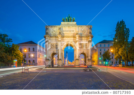 Munich, Germany - August 28, 2016: Siegestor triumphal arch, Munich, Germany Munich, Germany - August 28, 2016: Siegestor triumphal arch, Munich, Germany 80717393