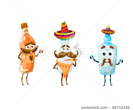 Cartoon Mexican pulque, mezcal, tequila characters 80718286