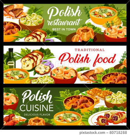 Polish cuisine restaurant dishes vector banners 80718288