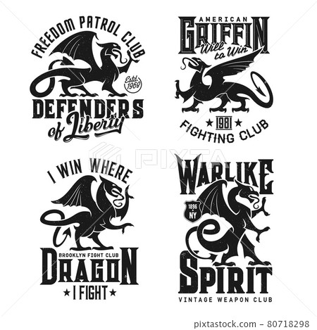 Tshirt prints with heraldic griffins vector mascot 80718298