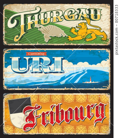 Thurgau, Uri and Fribourg Swiss cantons tin signs Thurgau, Uri and Fribourg Swiss cantons tin signs 80718333