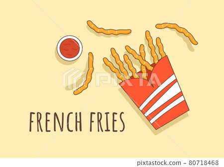 Cute French Fries Fast Food Background Vector Illustration With Refreshing Ingredients. Tasty Image Meal in Flat Style Design Cute French Fries Fast Food Background Vector Illustration With Refreshing Ingredients. Tasty Image Meal in Flat Style Design 80718468