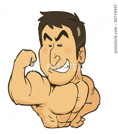Illustration of a man bragging about muscles 80719947