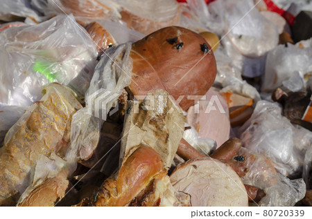 Spoiled sausages close-up. 80720339