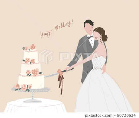 新娘和新郎切蛋糕，情侶，婚禮，婚禮（快樂婚禮） 80720624