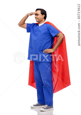 smiling doctor or male nurse in superhero cape 80723622