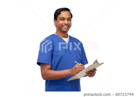 male doctor writing medical report on clipboard male doctor writing medical report on clipboard 80723744
