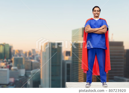 doctor or male nurse in superhero cape in city doctor or male nurse in superhero cape in city 80723920