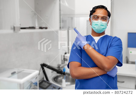 indian male doctor in mask showing something indian male doctor in mask showing something 80724272
