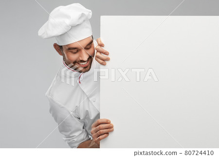 happy smiling male chef with big white board happy smiling male chef with big white board 80724410