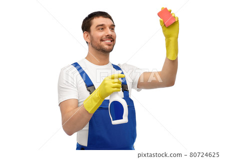 male cleaner cleaning with sponge and detergent male cleaner cleaning with sponge and detergent 80724625