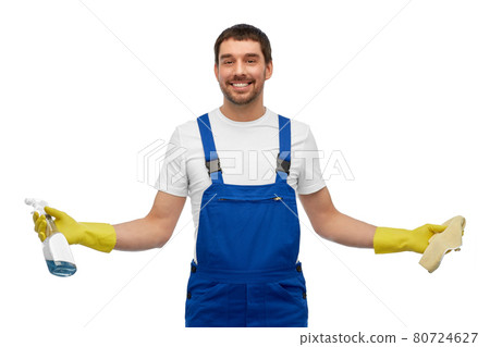 male cleaner cleaning with rag and detergent male cleaner cleaning with rag and detergent 80724627