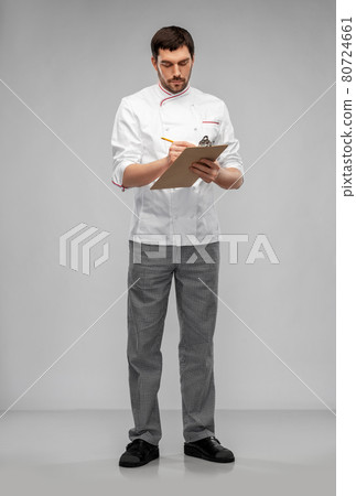 male chef with clipboard and pencil male chef with clipboard and pencil 80724661