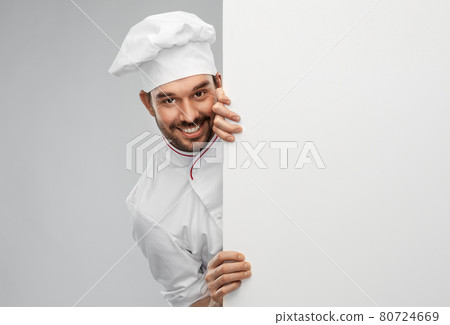 happy smiling male chef with big white board 80724669