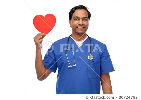 indian male doctor with red heart and stethoscope 80724782