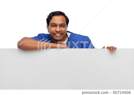smiling male doctor or nurse with big white board smiling male doctor or nurse with big white board 80724806
