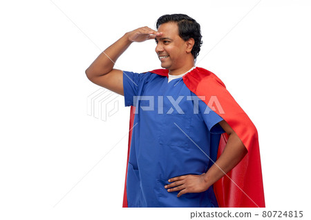 smiling doctor or male nurse in superhero cape 80724815