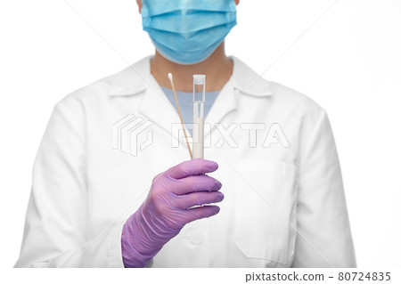 female doctor with test tube and cotton swab 80724835