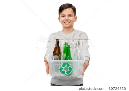 smiling boy sorting glass waste 80724850
