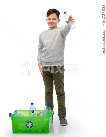 smiling boy sorting plastic waste 80724852