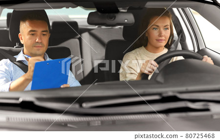 car driving school instructor and young driver car driving school instructor and young driver 80725468