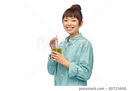 happy smiling asian woman with can drink 80725608
