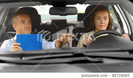 car driving school instructor and young driver car driving school instructor and young driver 80726005
