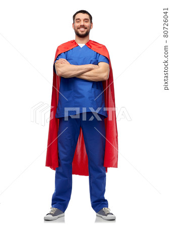 smiling doctor or male nurse in superhero cape 80726041