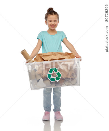 smiling girl sorting paper waste smiling girl sorting paper waste 80726296