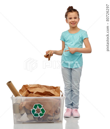 smiling girl sorting paper waste smiling girl sorting paper waste 80726297