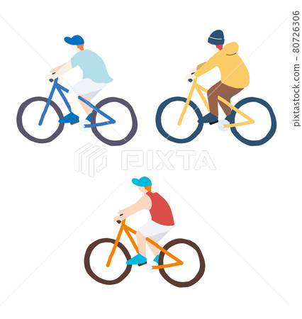 Solid illustration set of people riding a bicycle 80726306