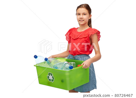 smiling girl sorting plastic waste smiling girl sorting plastic waste 80726467