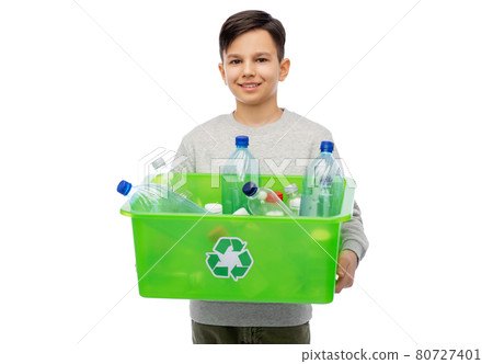 smiling boy sorting plastic waste 80727401
