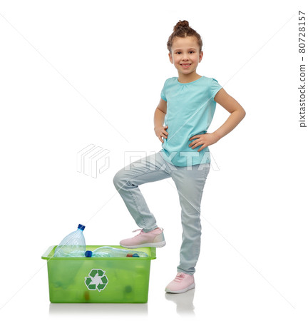 smiling girl sorting plastic waste smiling girl sorting plastic waste 80728157