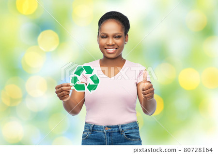 african american woman holding recycling sign african american woman holding recycling sign 80728164