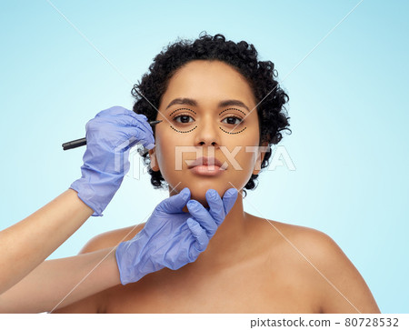 face of african woman and hands with marker face of african woman and hands with marker 80728532