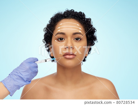 face of african woman and hand with syringe face of african woman and hand with syringe 80728534