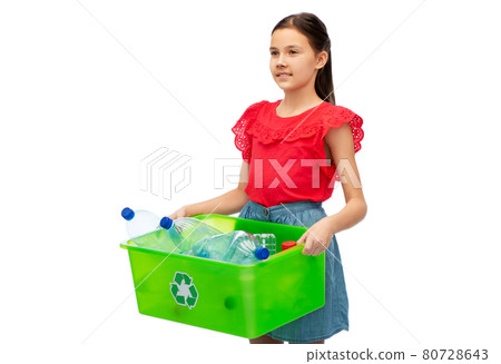 smiling girl sorting plastic waste 80728643