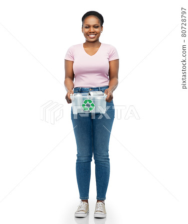 african american woman sorting metallic waste 80728797