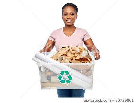 happy african american woman sorting paper waste happy african american woman sorting paper waste 80729061