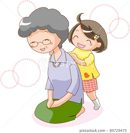 Illustration of a girl hitting grandma's shoulder 80729475