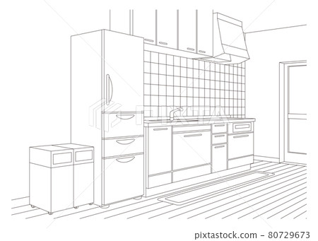 Kitchen line drawing vector illustration 80729673