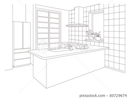 Kitchen line drawing vector illustration 80729674