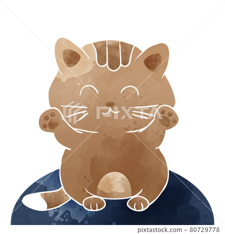 Cute Little Cat Kitten Sitting Smiling Artistic Watercolor Art Style Illustration Cute Little Cat Kitten Sitting Smiling Artistic Watercolor Art Style Illustration 80729778