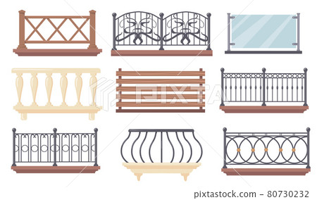 Vintage and modern balcony railings vector illustrations set 80730232